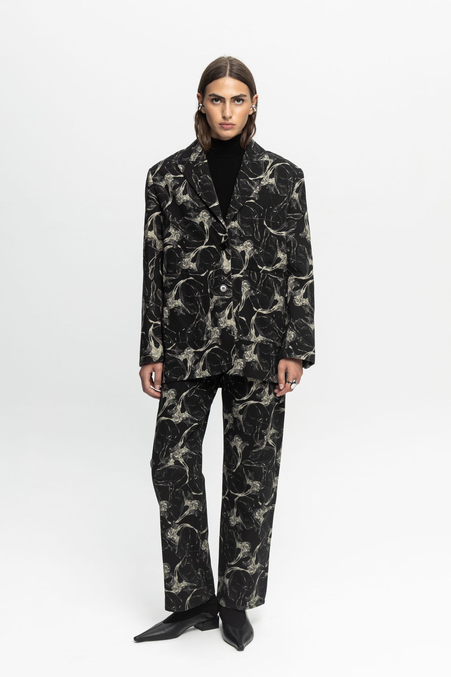 "Night Shift" Denim Blazer-Black and Black