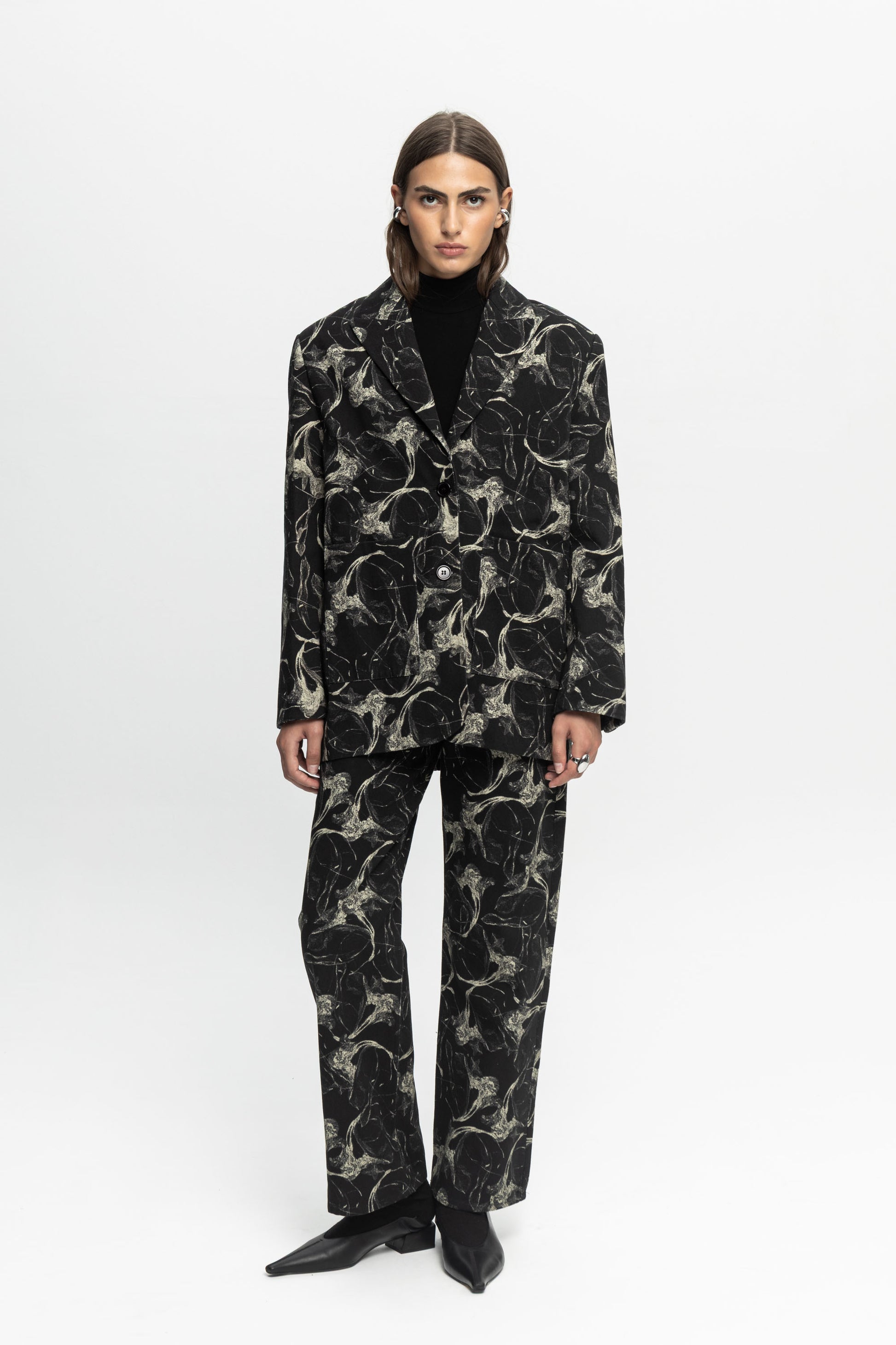 "Night Shift" Denim Blazer-Black and Black