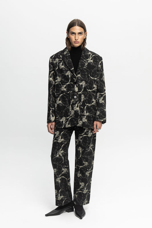 "Night Shift" Denim Blazer-Black and Black