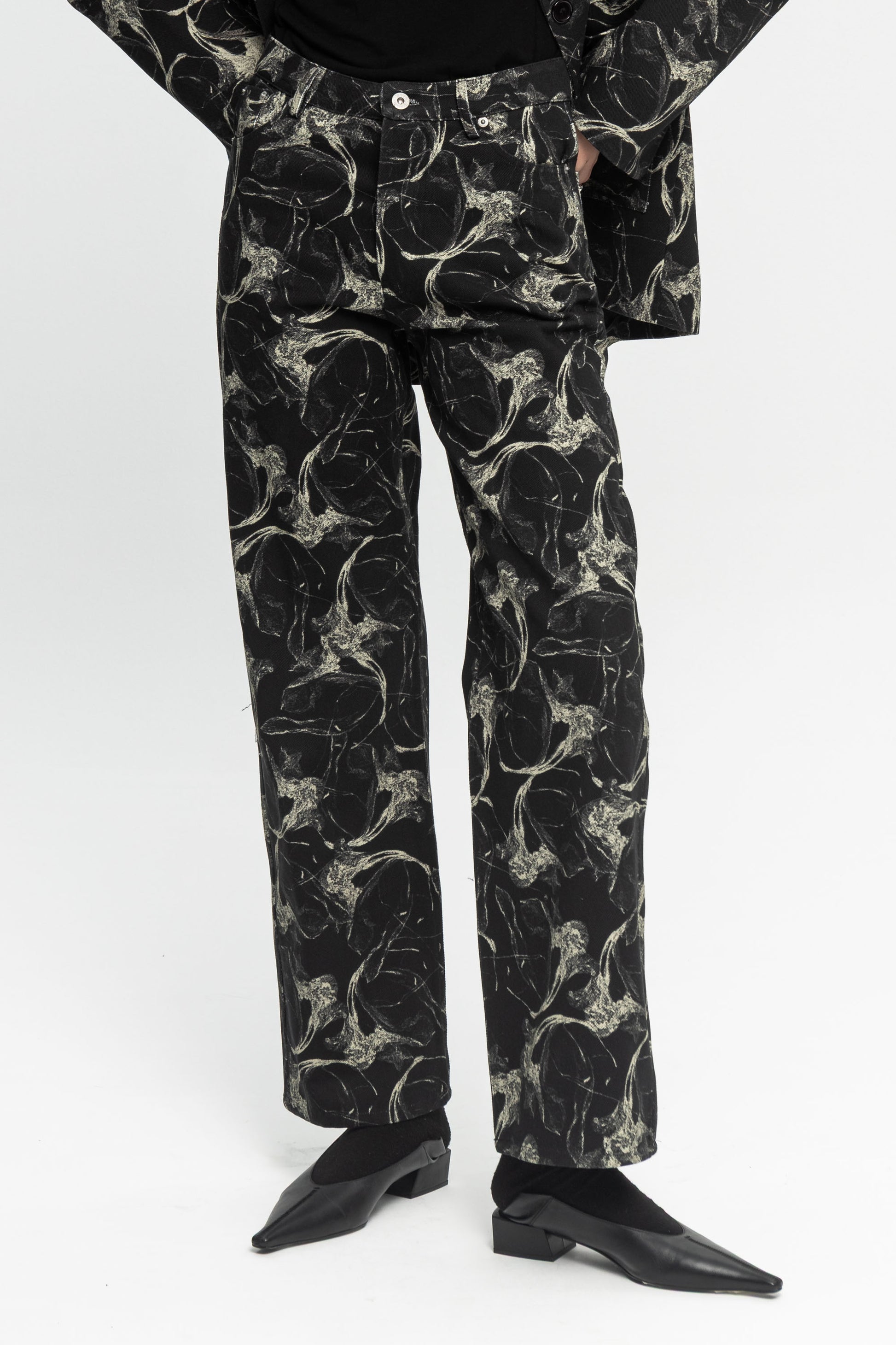 "Night Shift" Denim Trousers-Black and Black