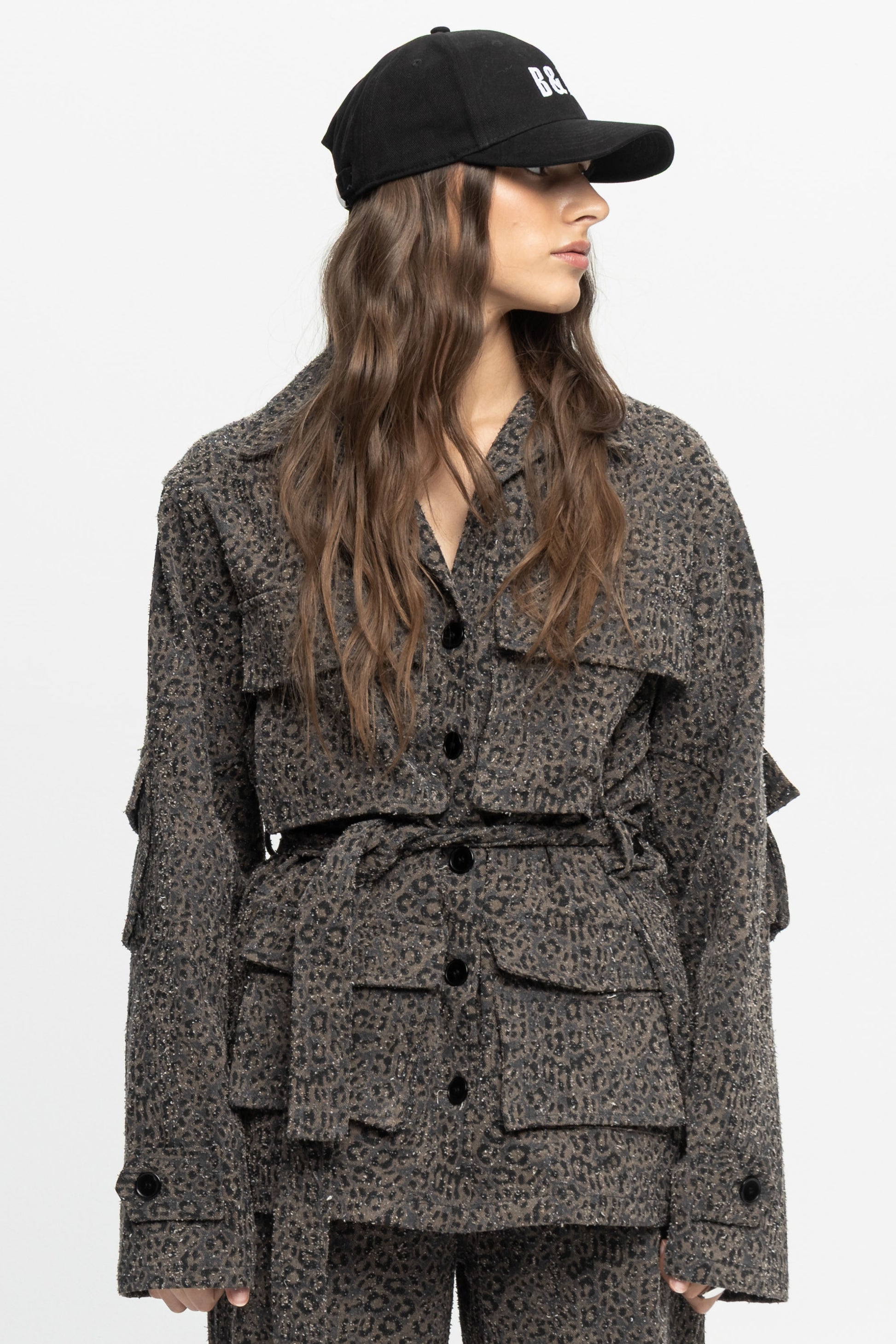 Animal Print Denim Jacket-Black and Black