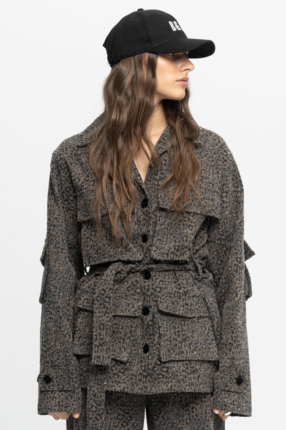 Animal Print Denim Jacket-Black and Black