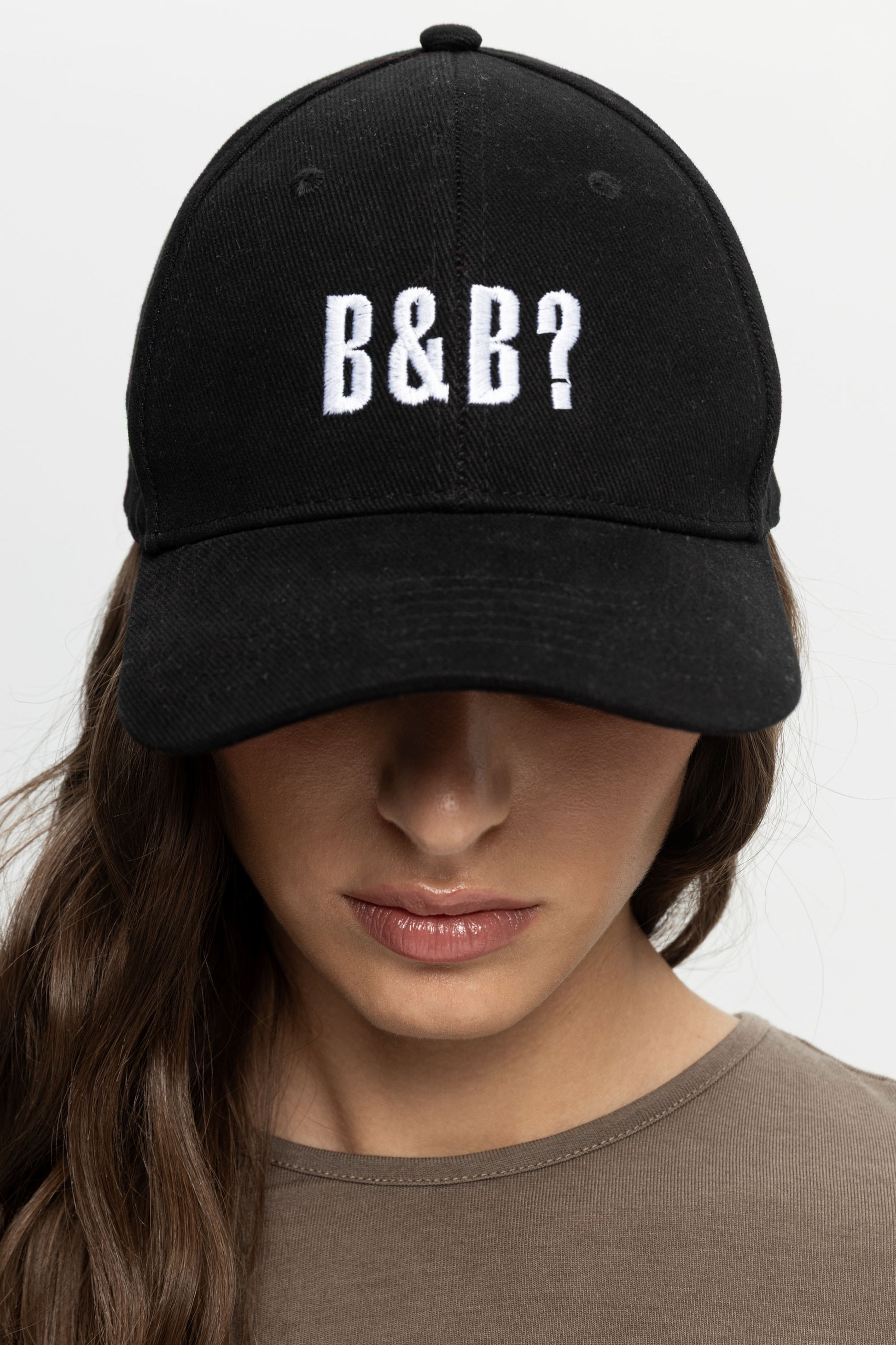 "B&B?" Embroidered Baseball Cap-Black and Black