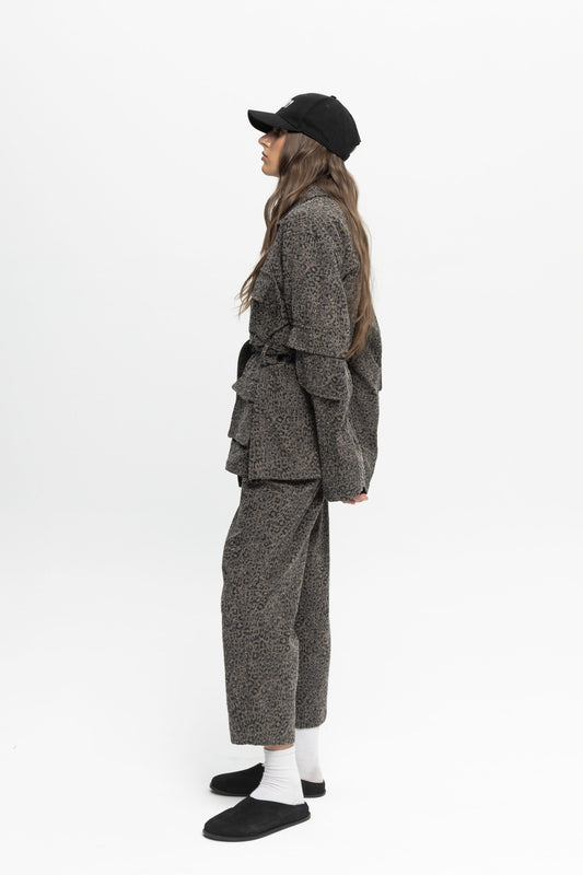 Animal Print Denim Jacket - Black and Black