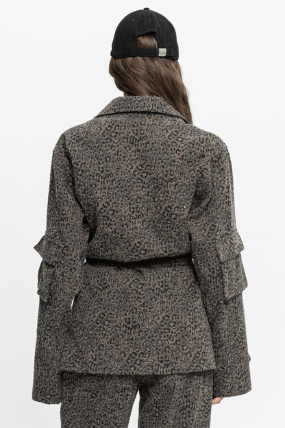 Animal Print Denim Jacket-Black and Black