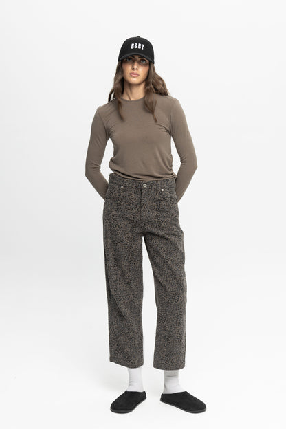 Animal Print Crop Denim Trousers-Black and Black