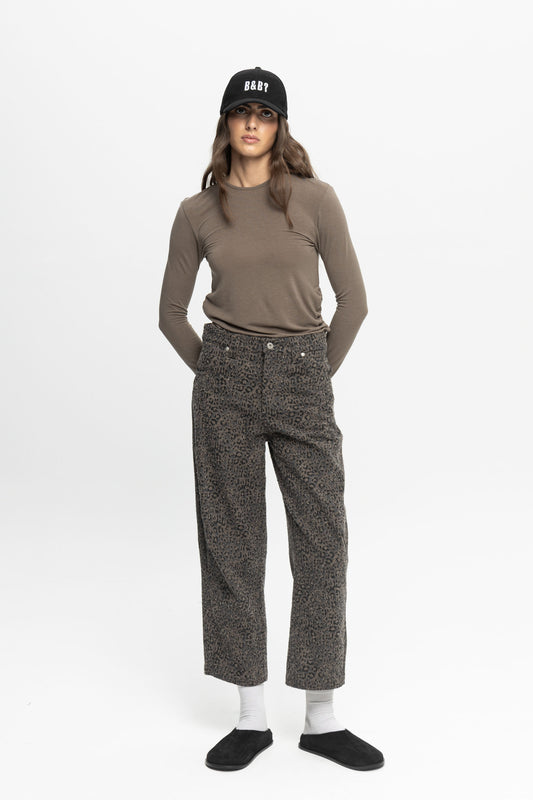 Animal Print Crop Denim Trousers-Black and Black