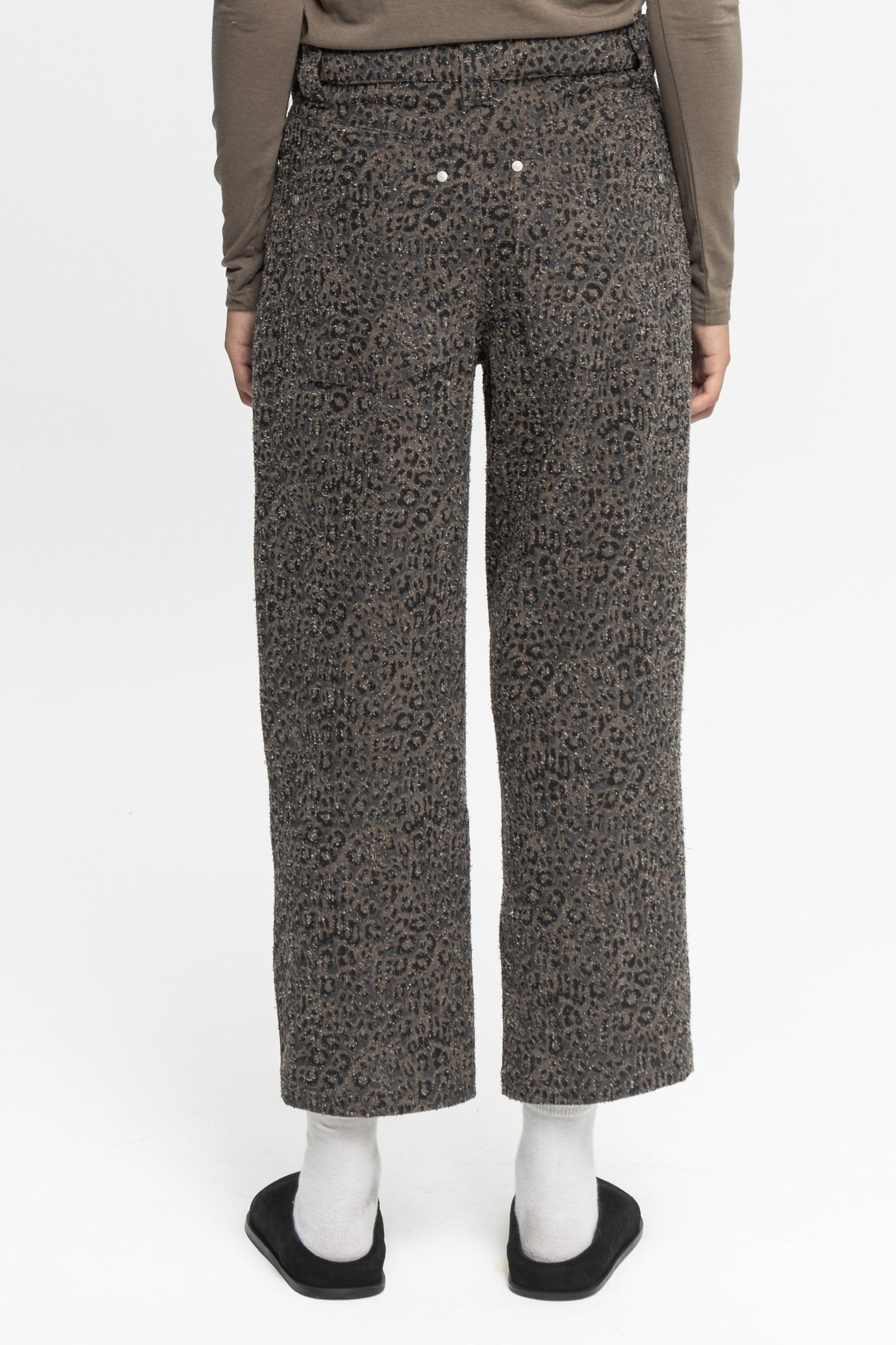Animal Print Crop Denim Trousers-Black and Black