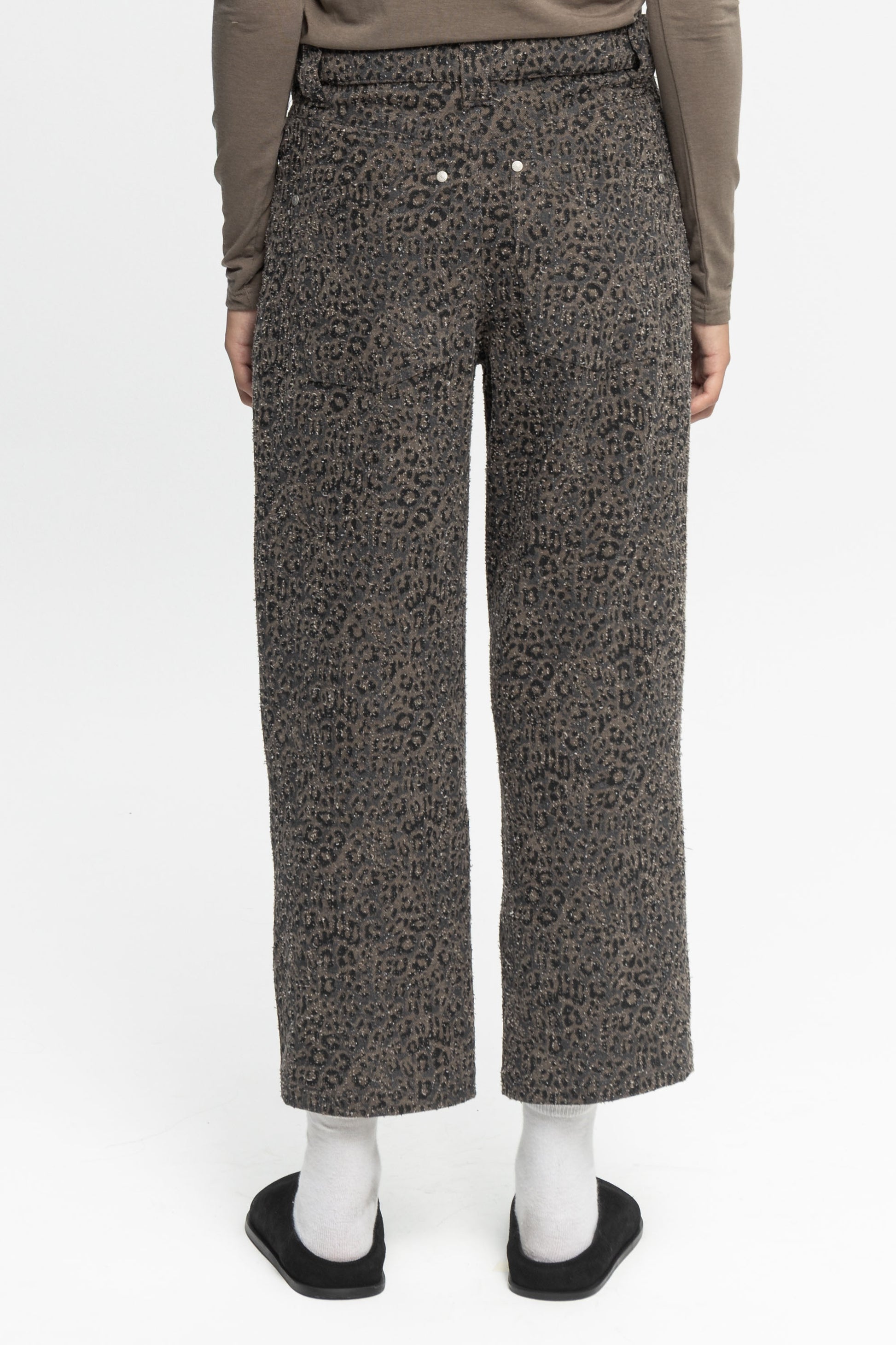 Animal Print Crop Denim Trousers-Black and Black