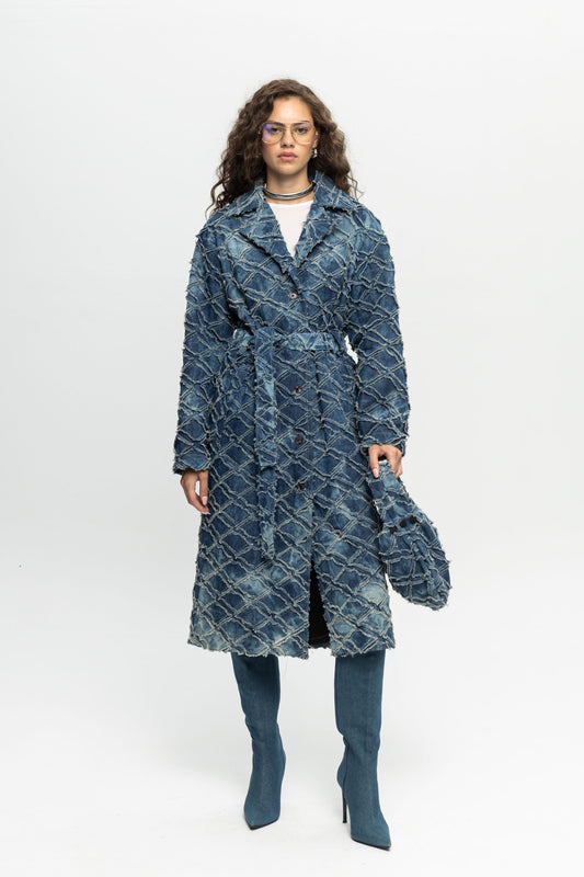 Denim Trench Coat-Black and Black
