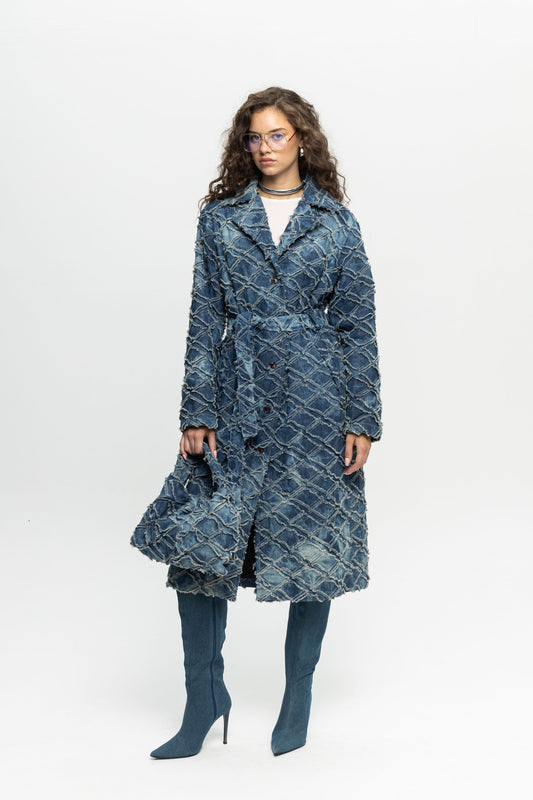 Denim Trench Coat-Black and Black