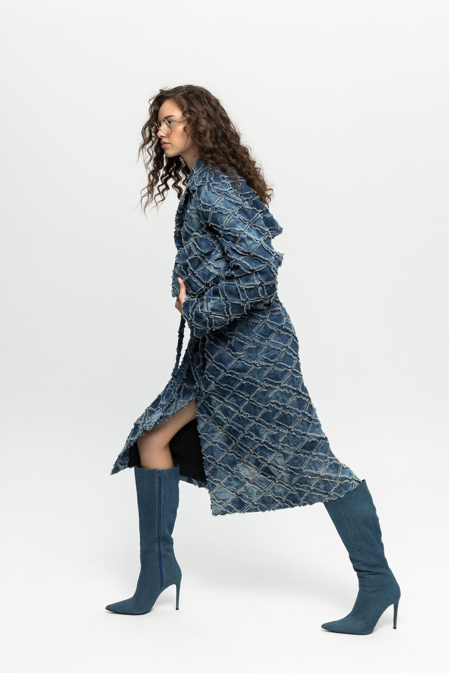 Denim Trench Coat-Black and Black