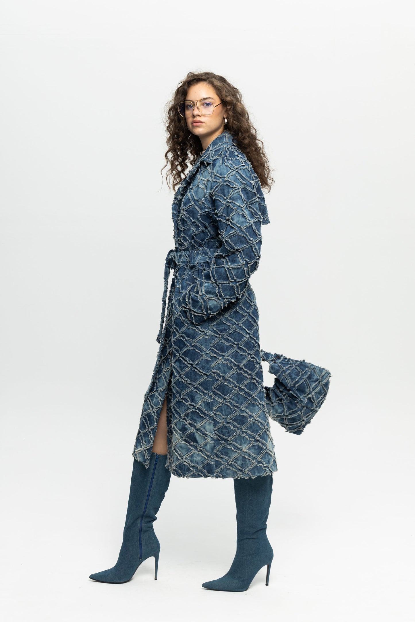 Denim Trench Coat-Black and Black