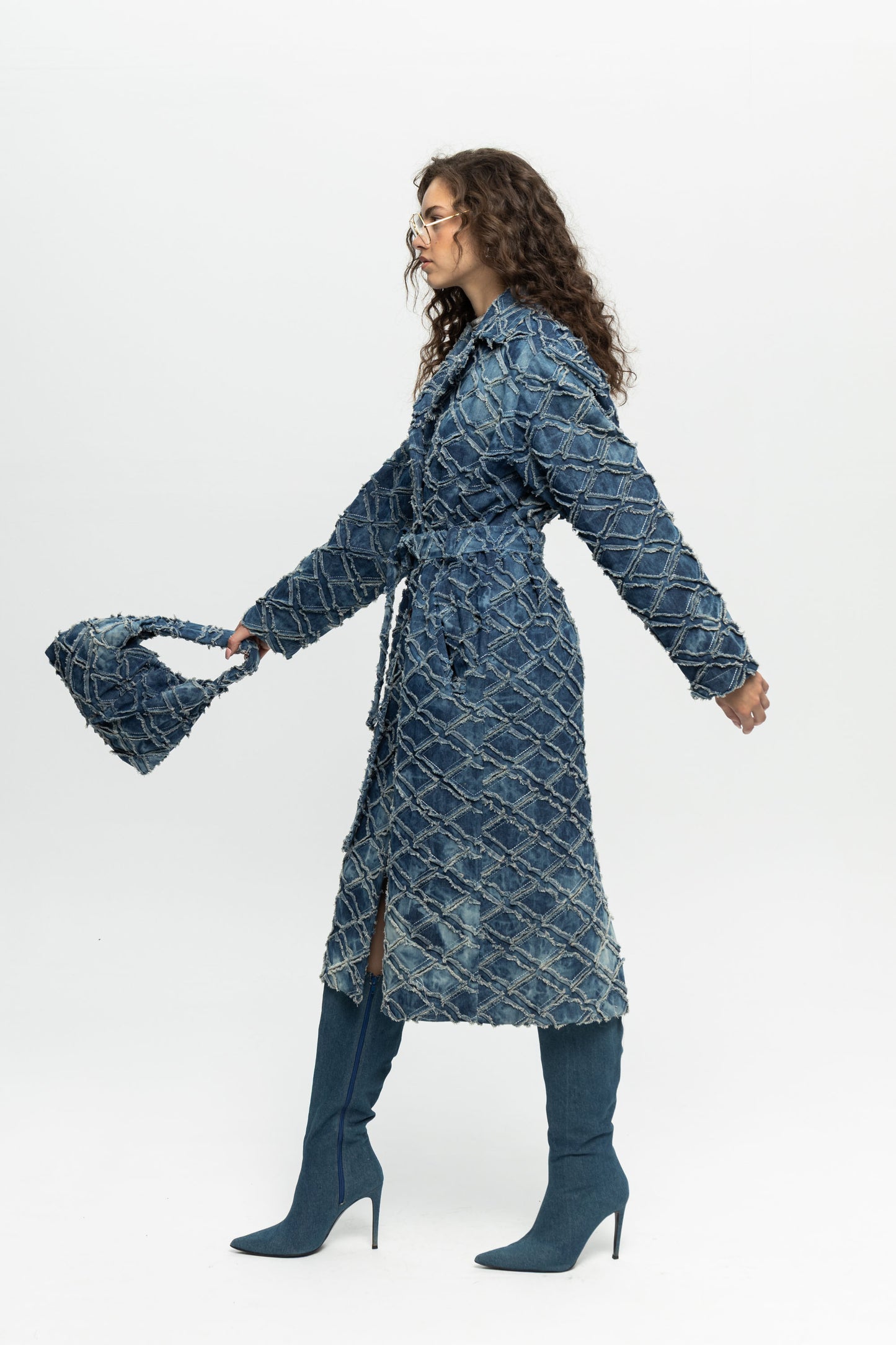 Denim Trench Coat-Black and Black