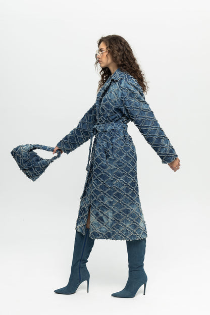 Denim Trench Coat-Black and Black