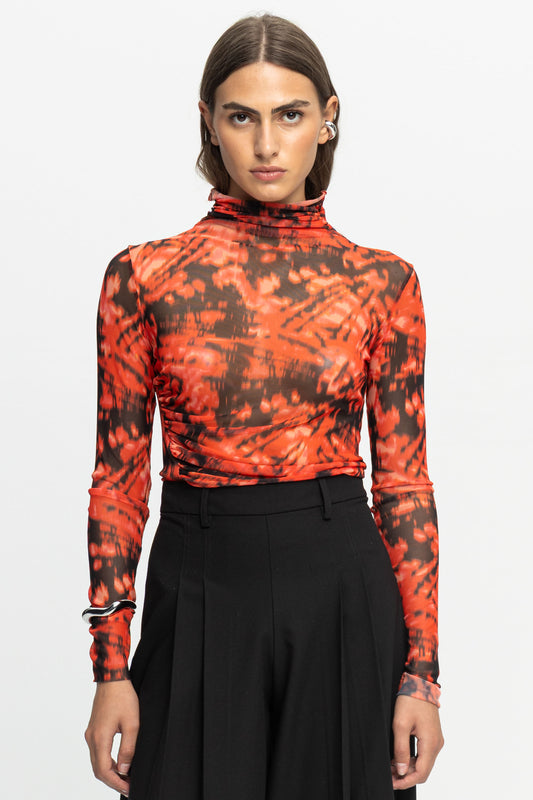 "Red Rum" Turtleneck Top-Black and Black