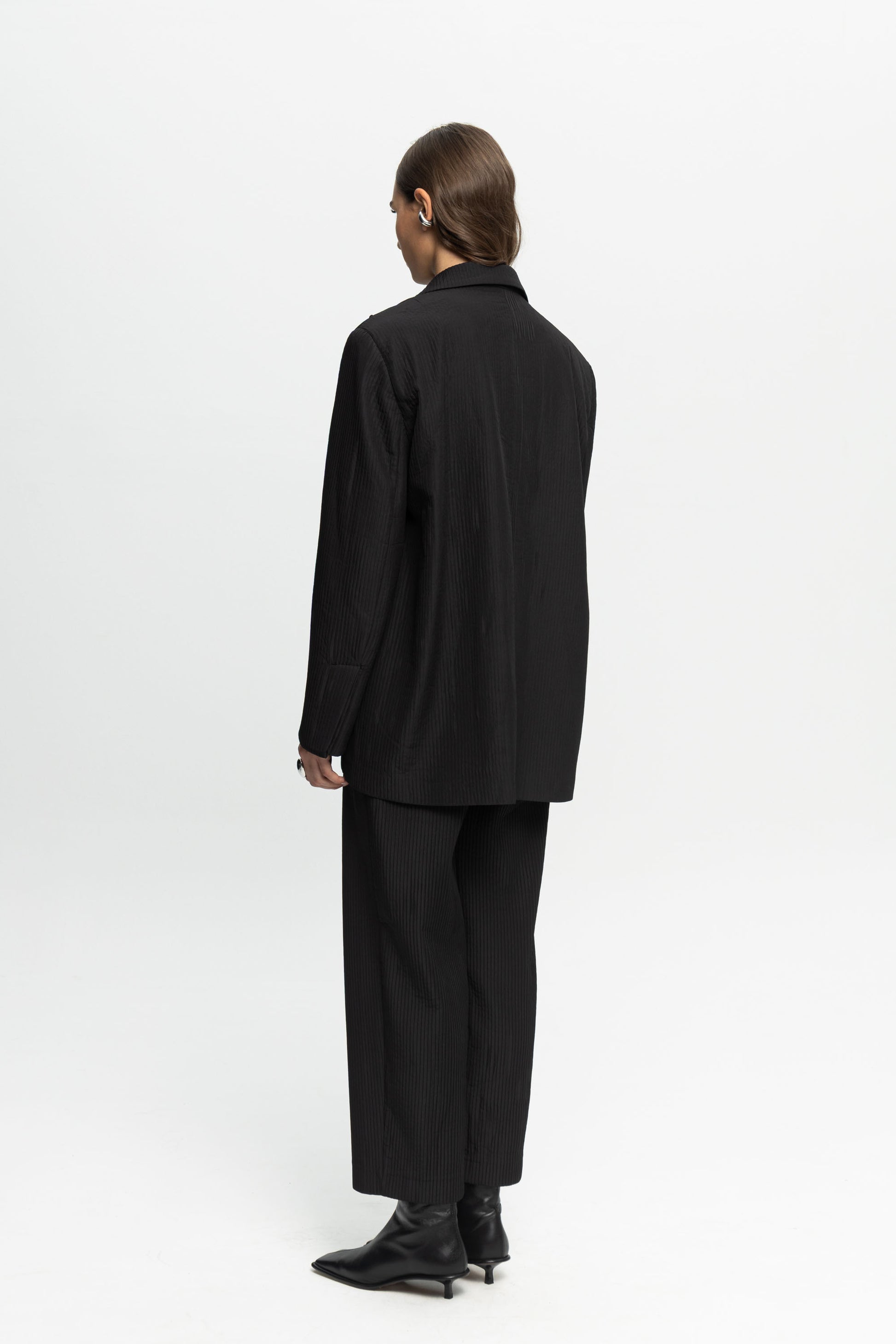 Ribbed Textured Blazer-Black and Black