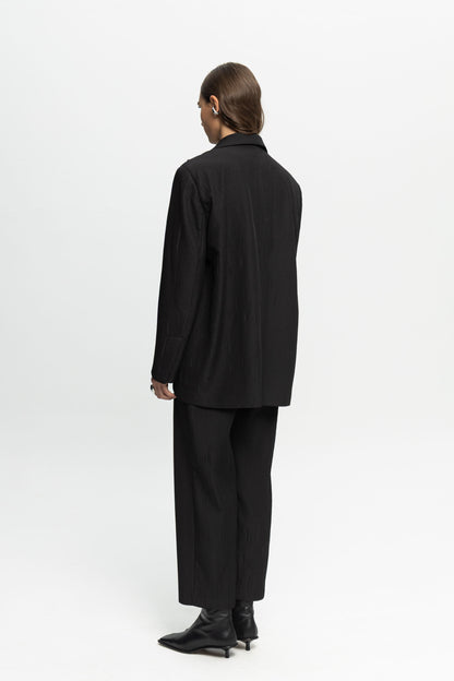 Ribbed Textured Blazer-Black and Black