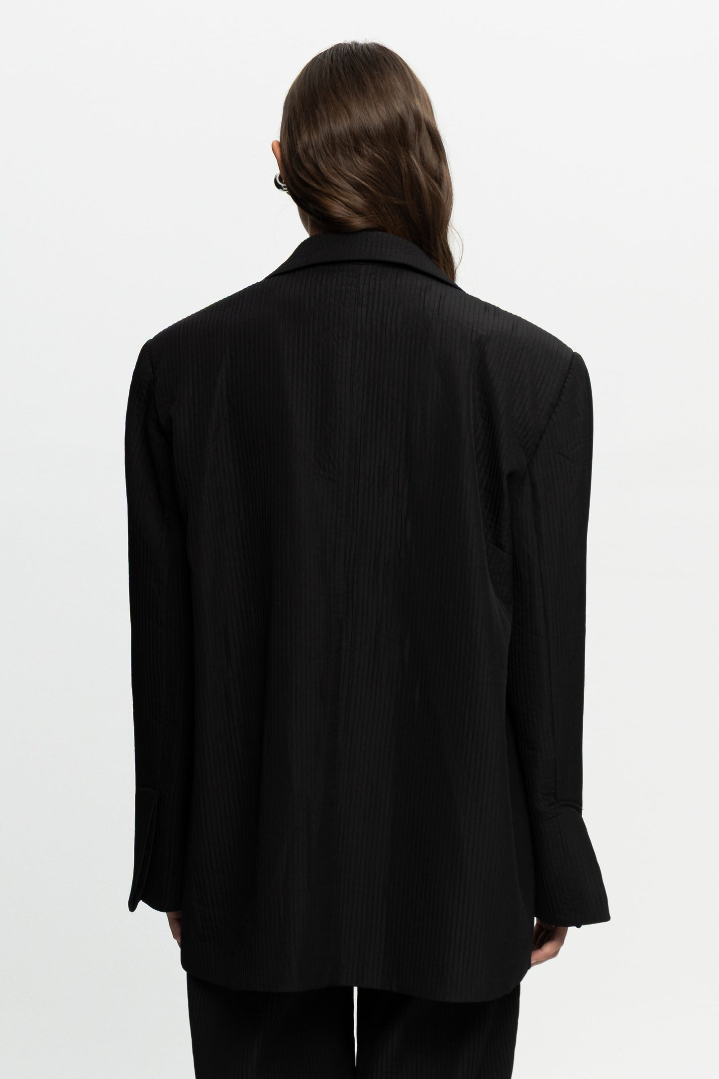 Ribbed Textured Blazer-Black and Black