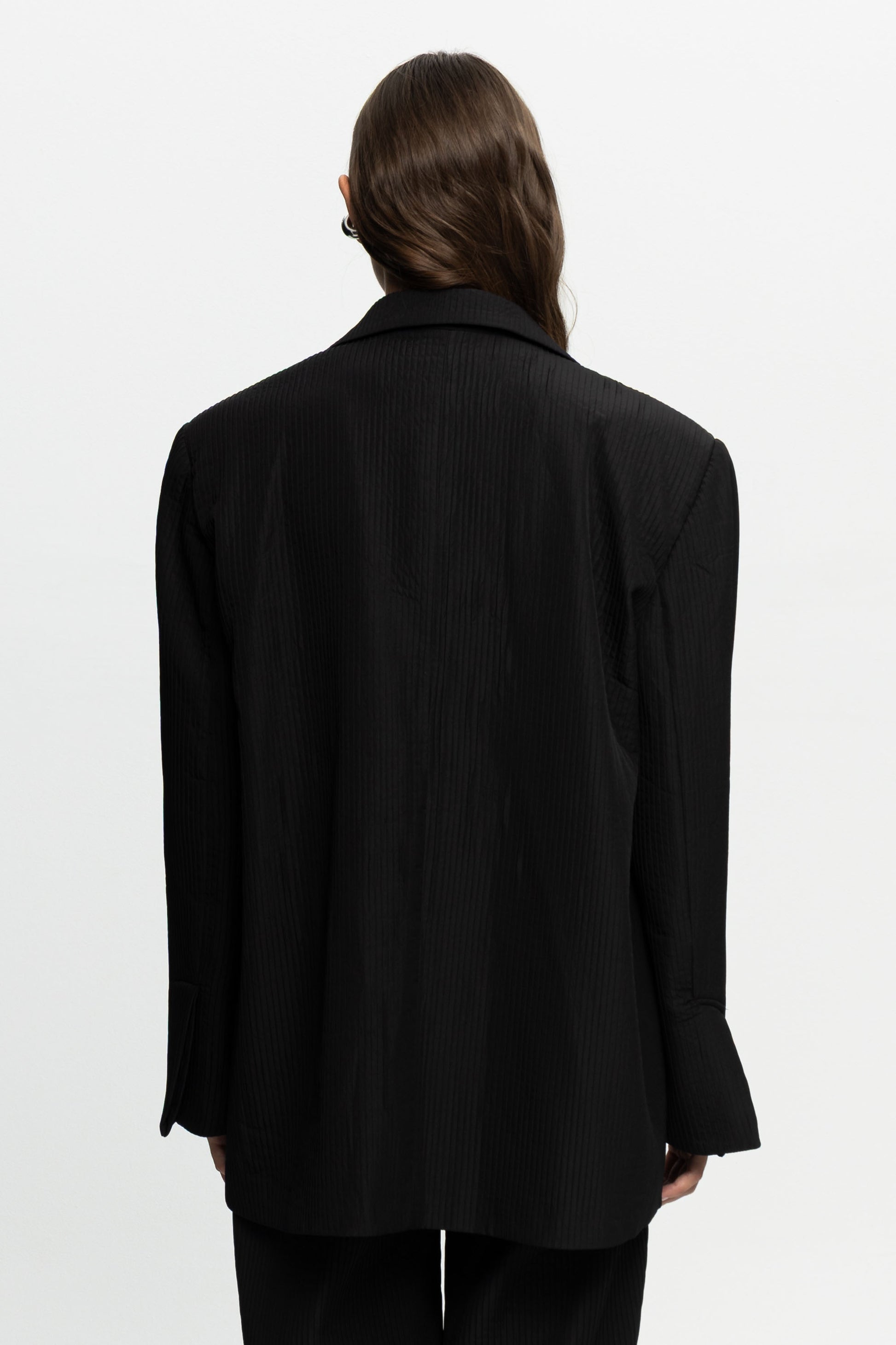 Ribbed Textured Blazer-Black and Black
