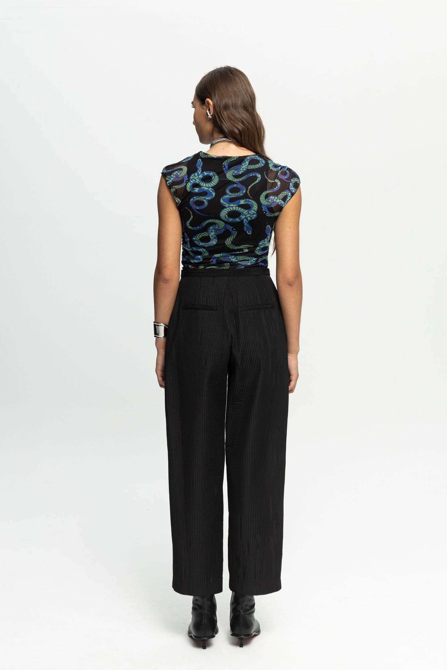 Ribbed Textured Trousers-Black and Black