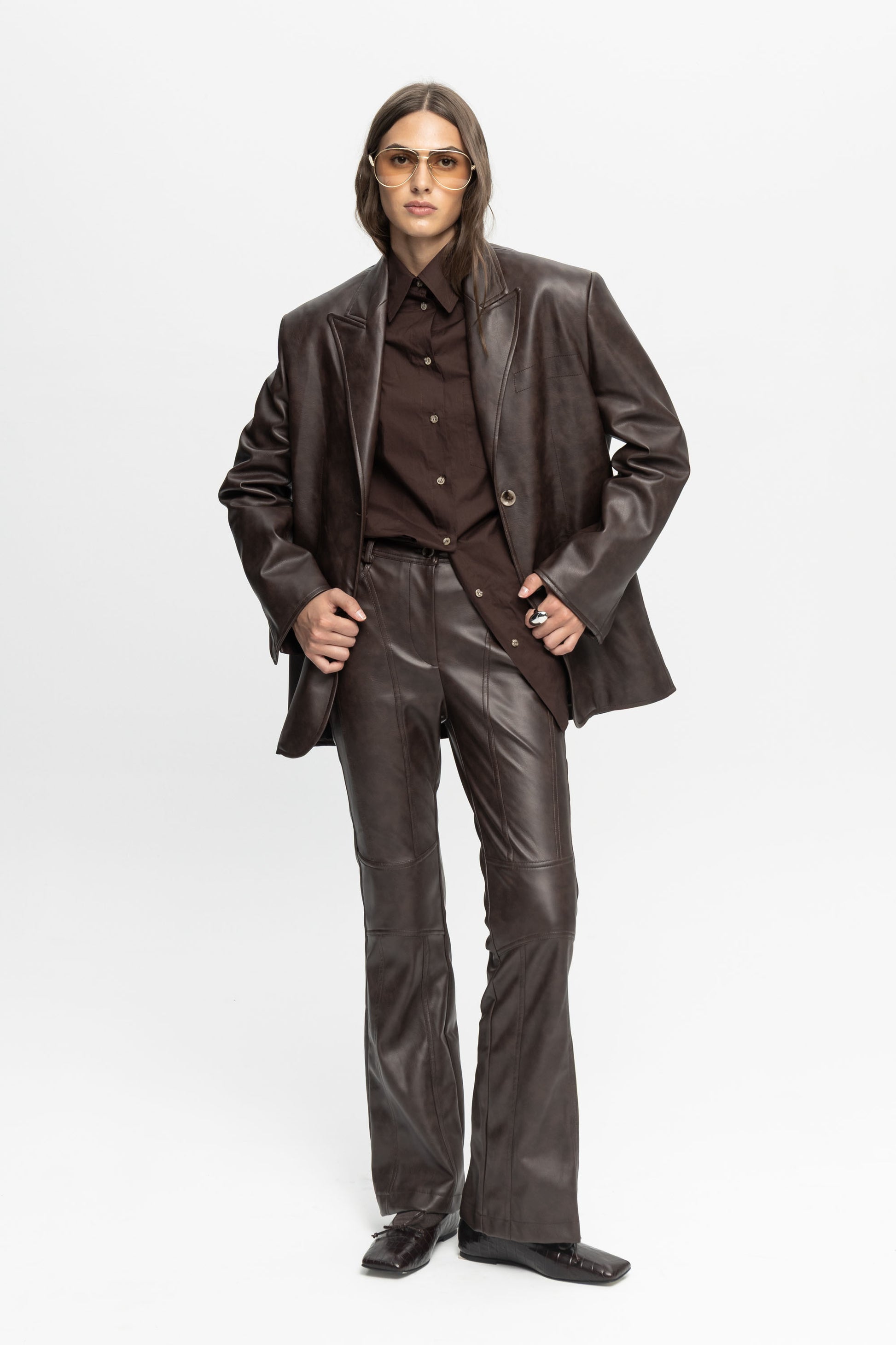 Oversized Leather Jacket-Black and Black