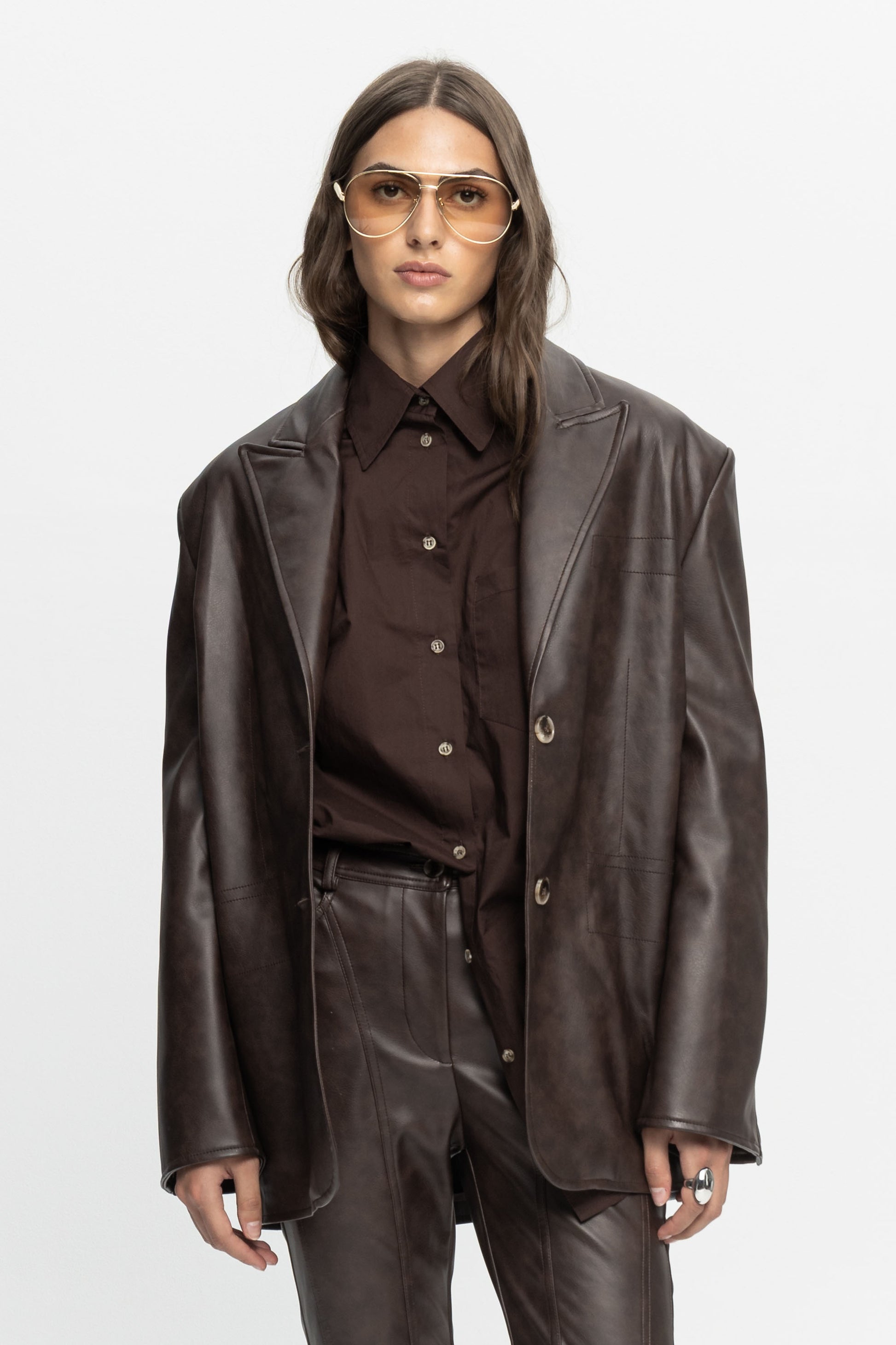Oversized Leather Jacket-Black and Black