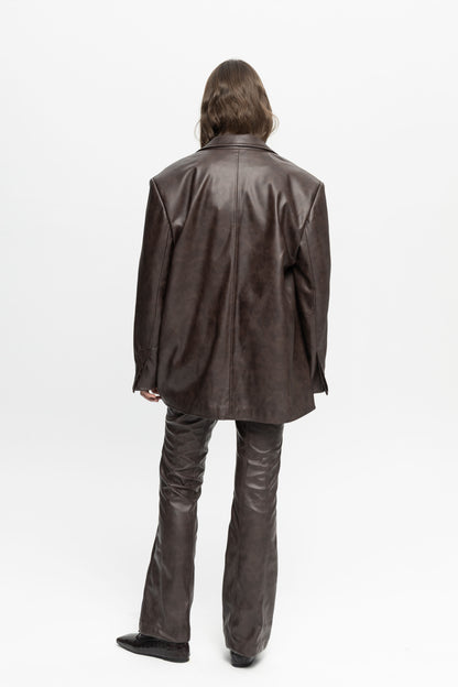 Oversized Leather Jacket-Black and Black