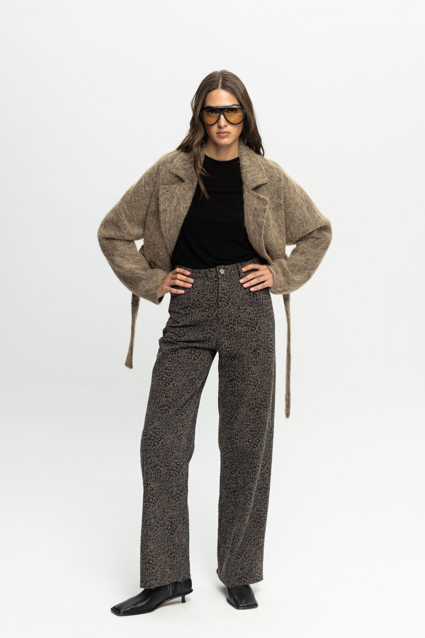 Animal Print Denim Trousers-Black and Black