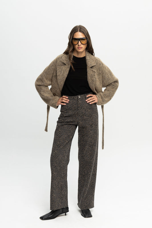 Animal Print Denim Trousers-Black and Black