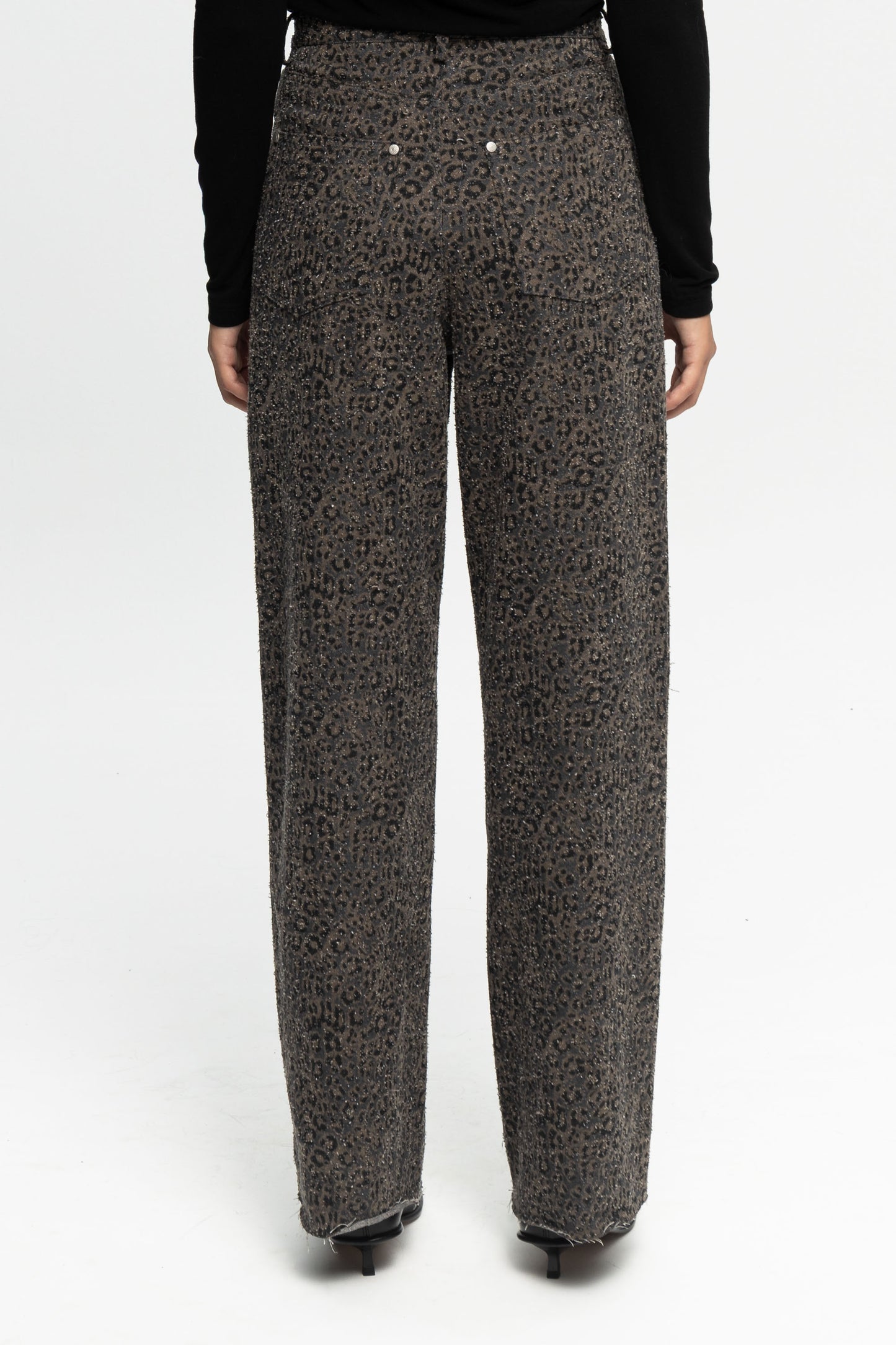 Animal Print Denim Trousers-Black and Black
