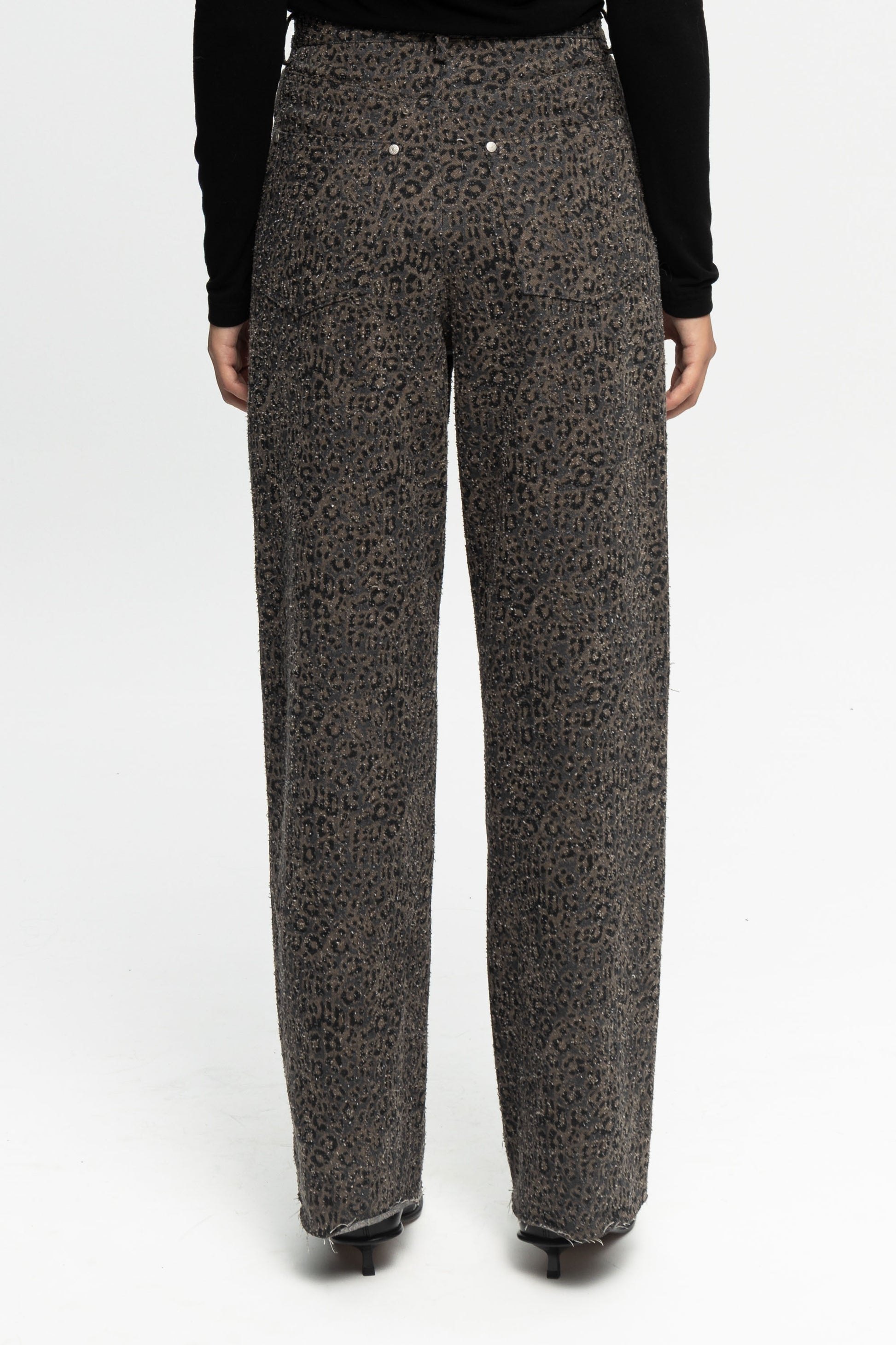 Animal Print Denim Trousers-Black and Black
