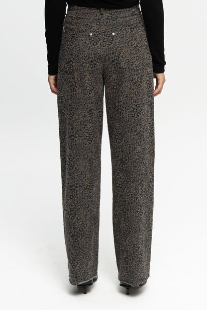 Animal Print Denim Trousers-Black and Black