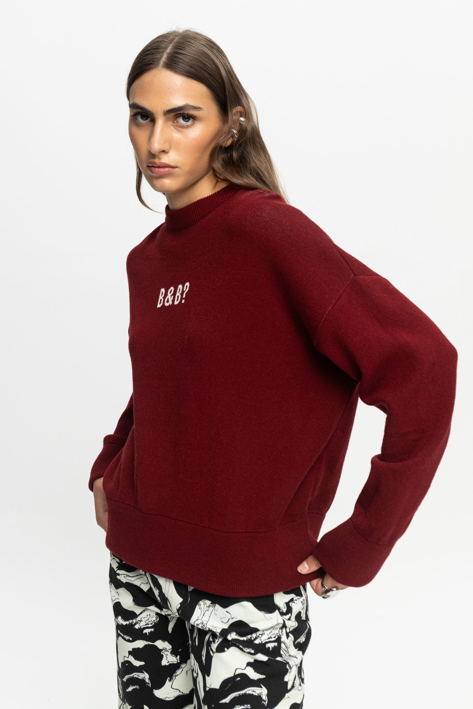"B&B?" Knit Blouse-Black and Black