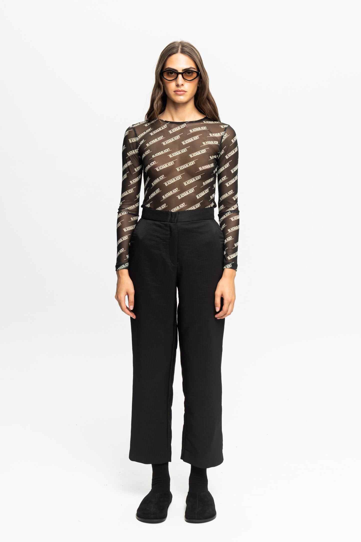 Textured Trousers-Black and Black