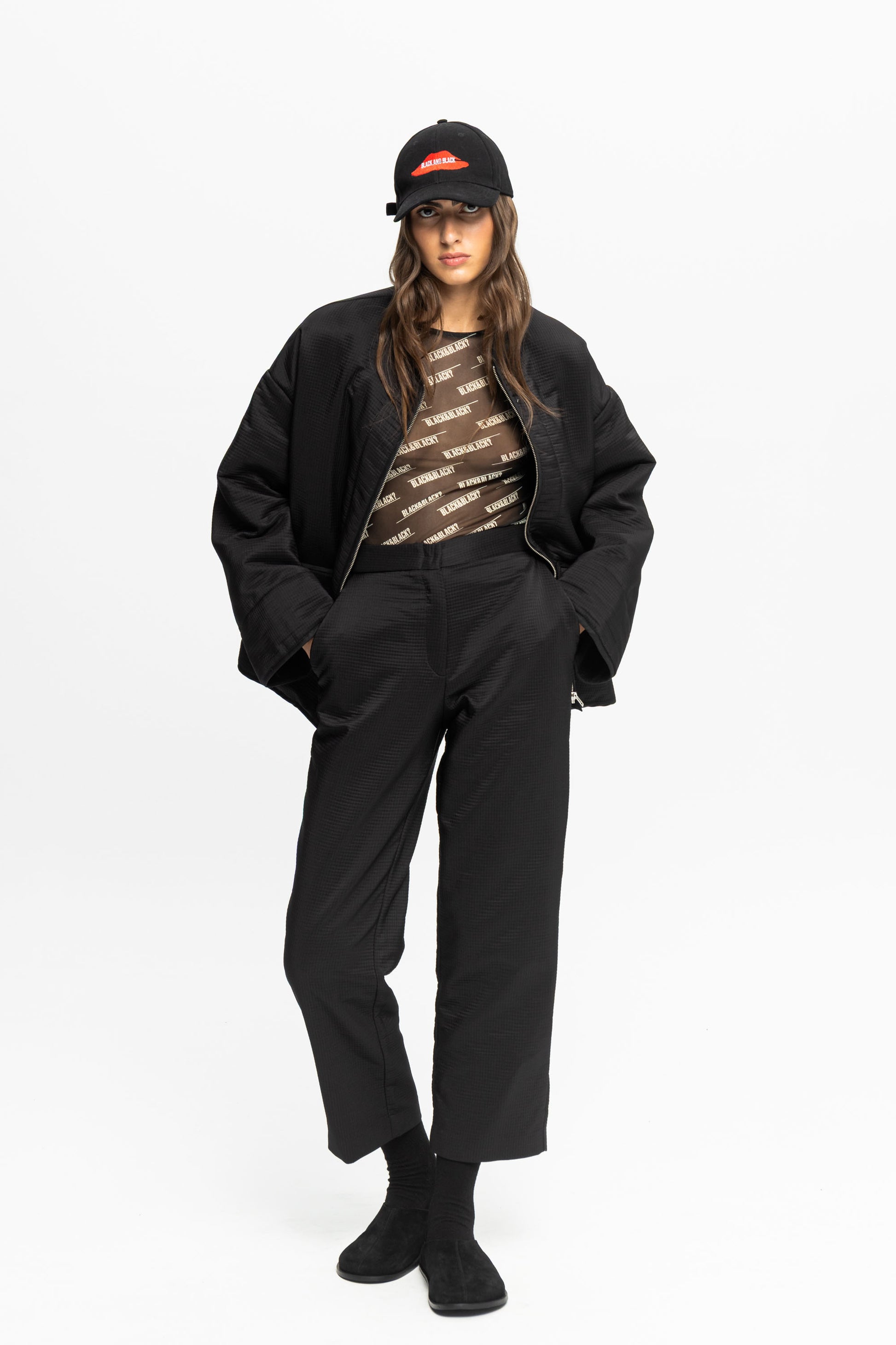 Textured Trousers-Black and Black