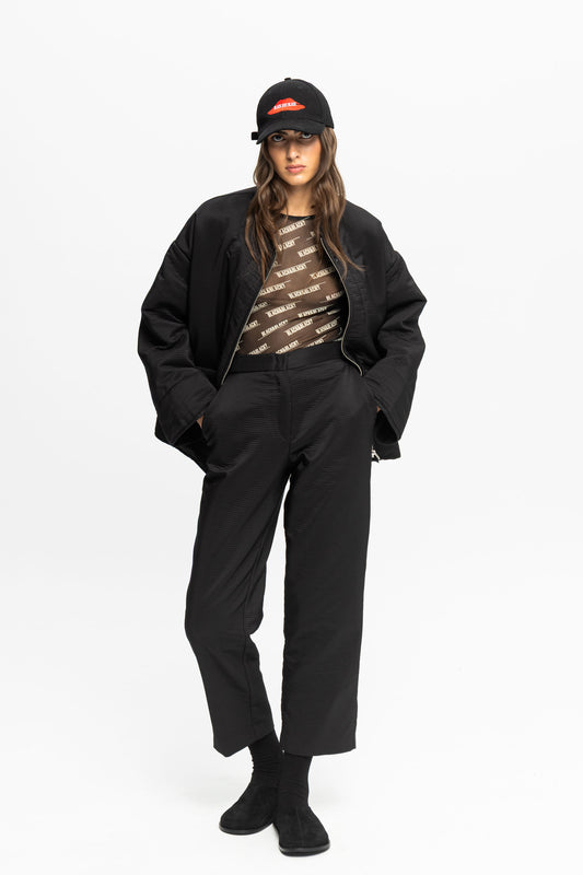 Textured Trousers-Black and Black
