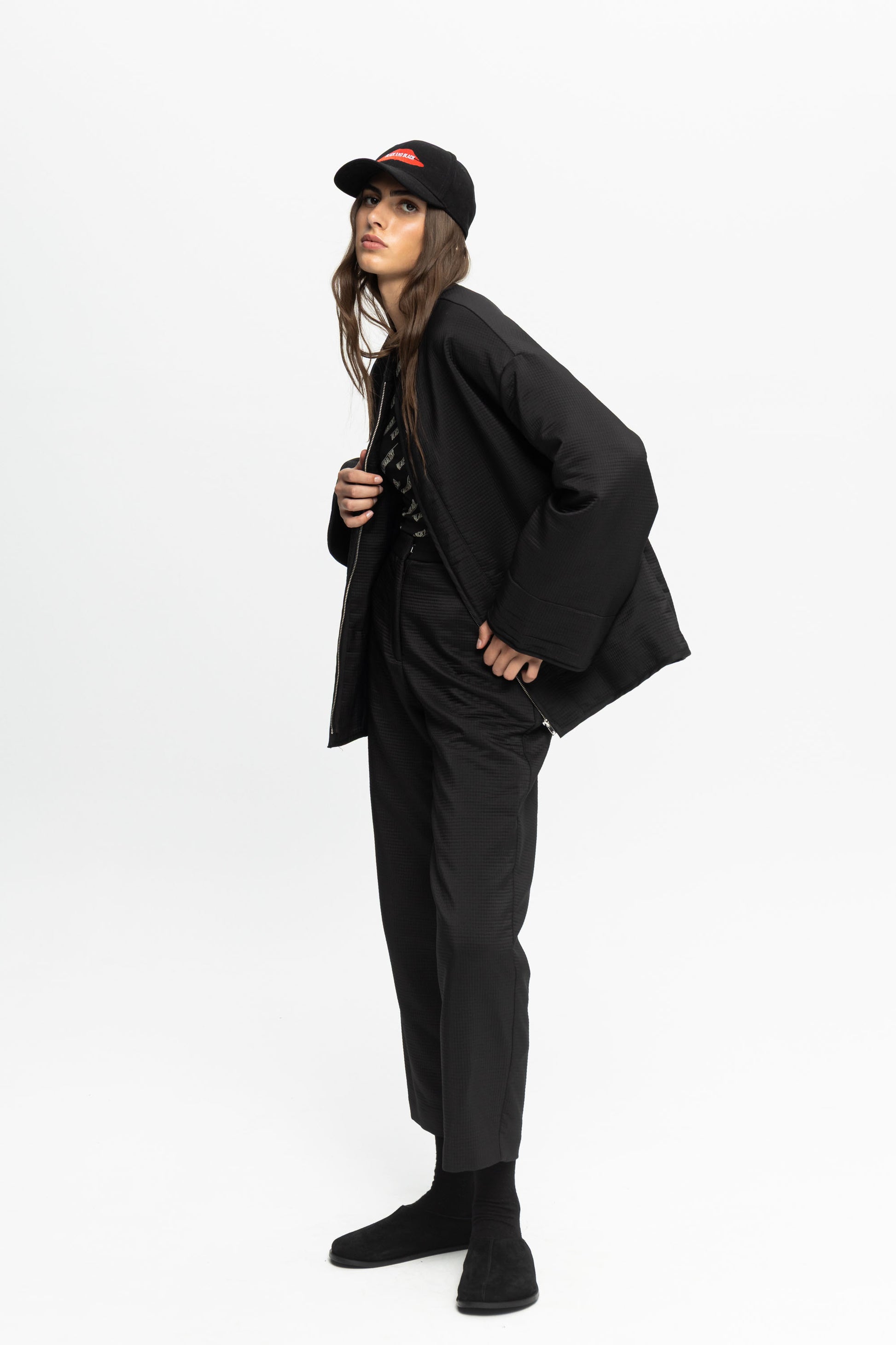 Textured Bomber Jacket-Black and Black