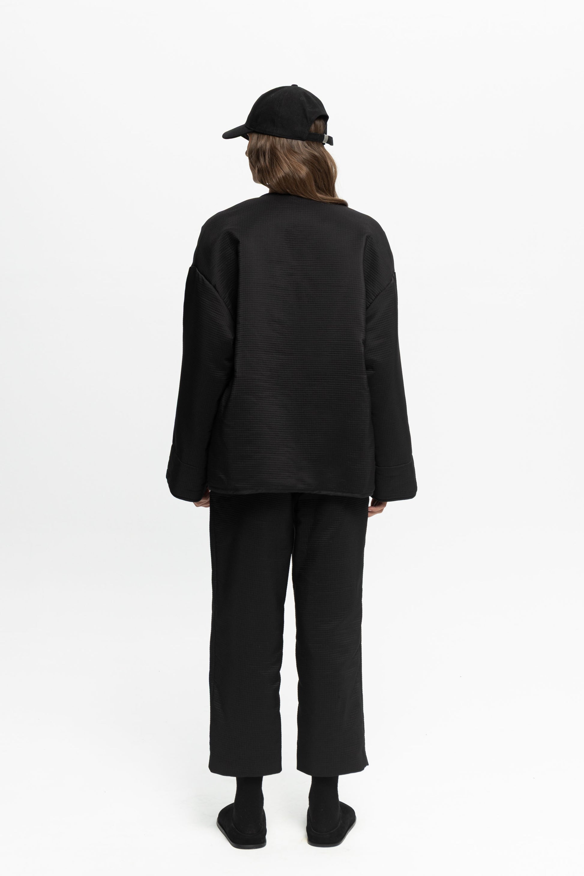 Textured Bomber Jacket-Black and Black