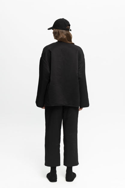 Textured Bomber Jacket-Black and Black