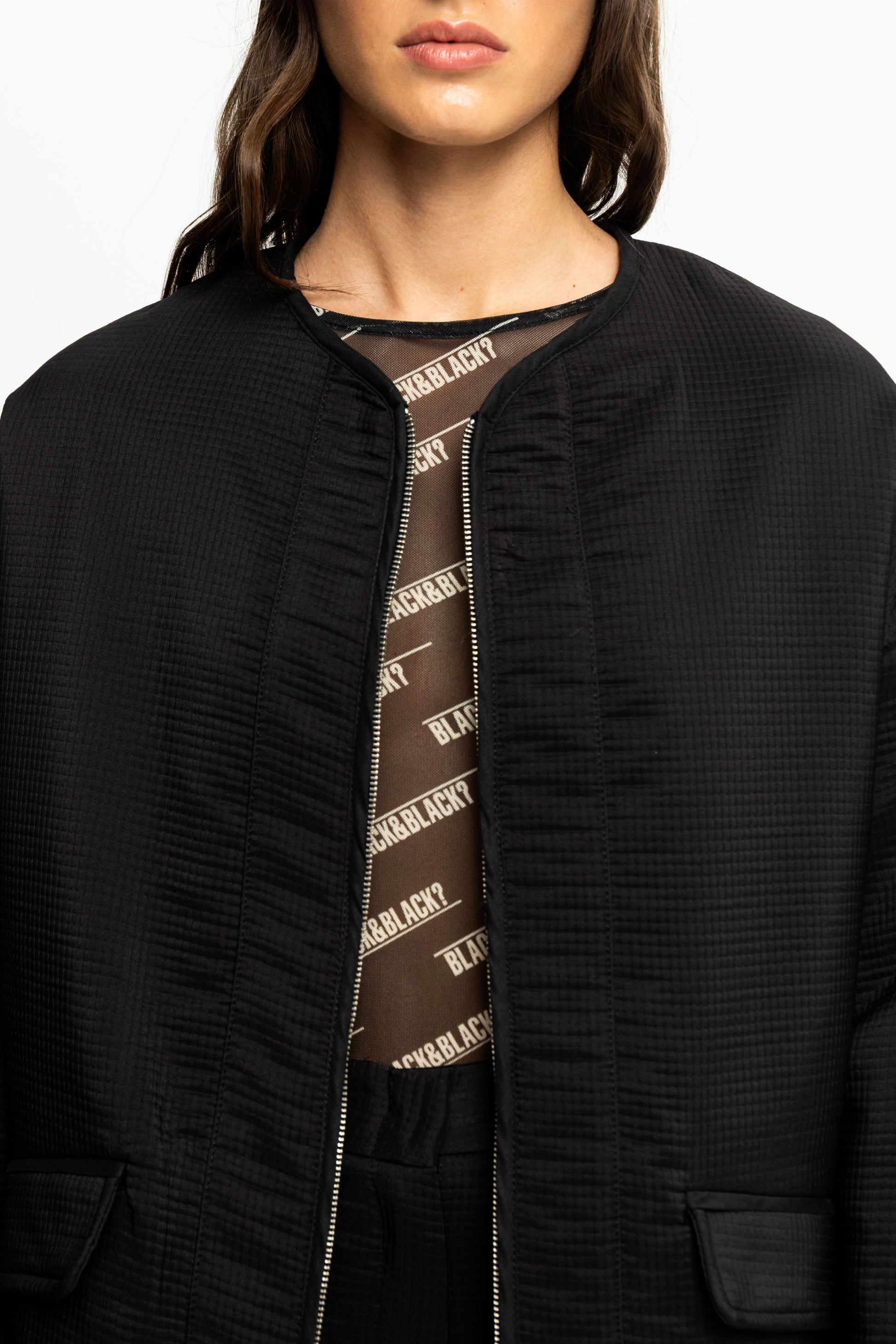 Textured Bomber Jacket-Black and Black