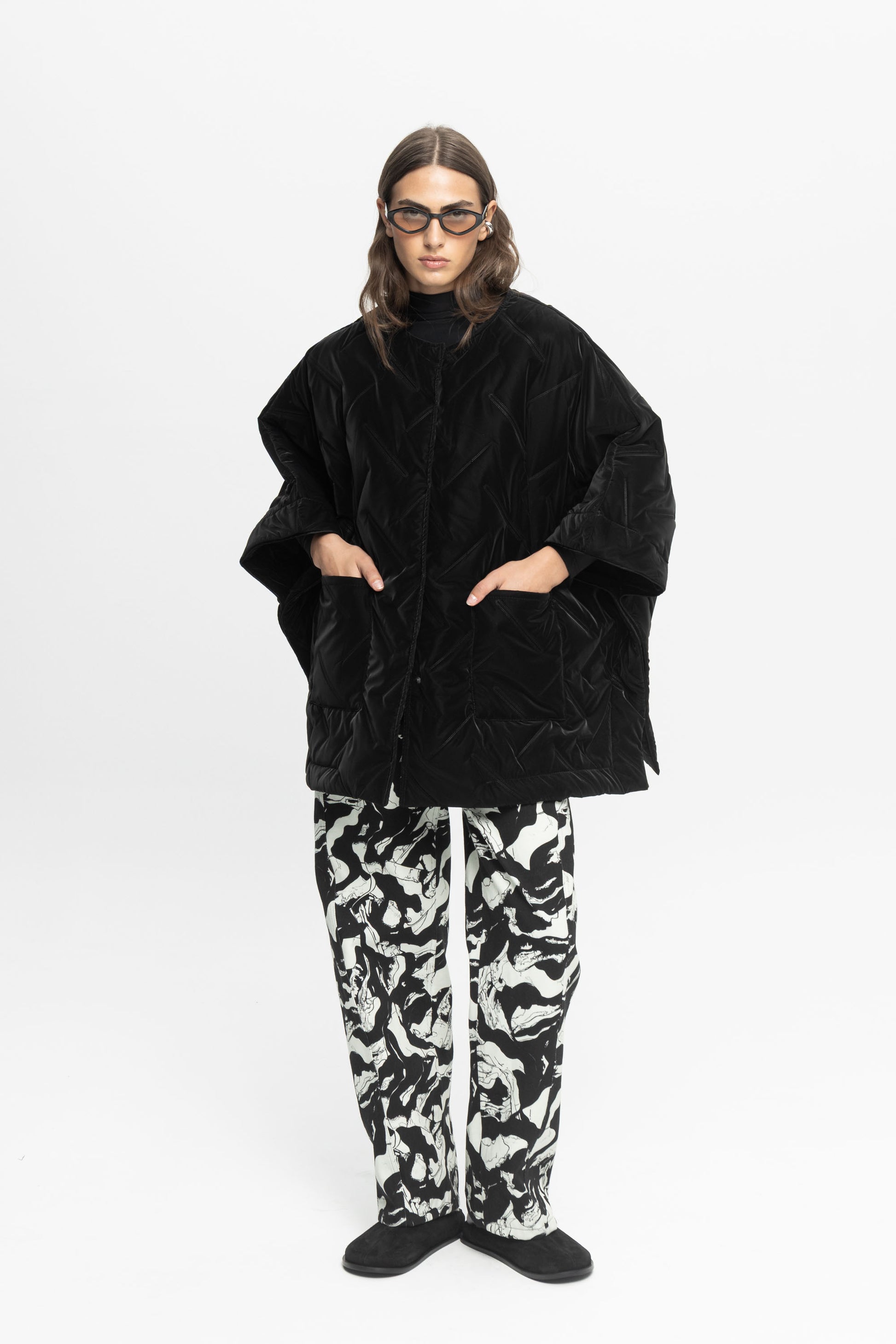 Black Quilted Velvet Jacket-Black and Black