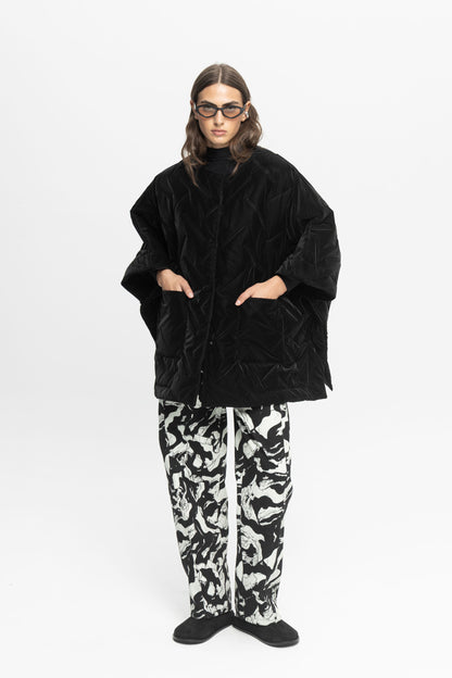 Black Quilted Velvet Jacket-Black and Black