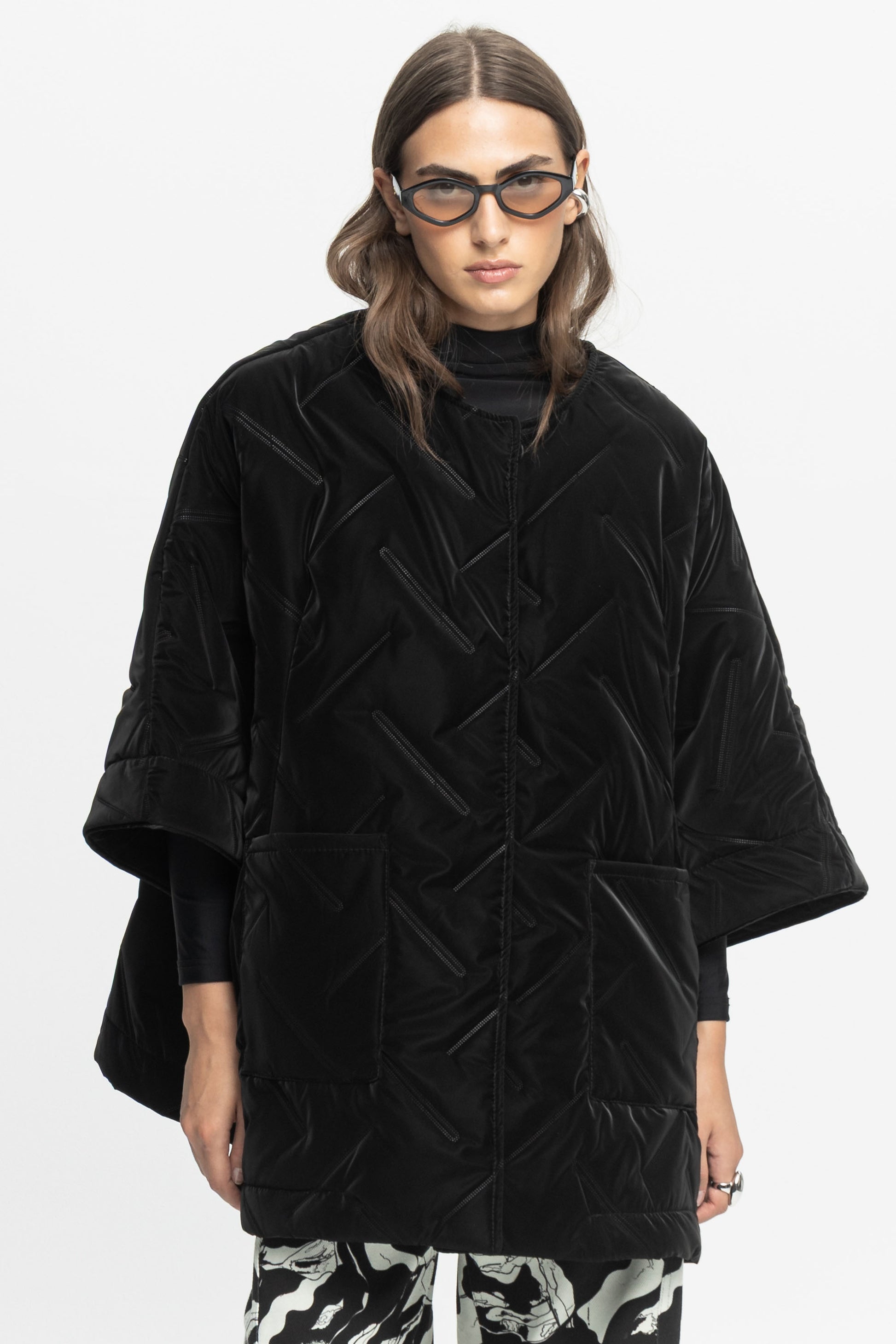 Black Quilted Velvet Jacket-Black and Black