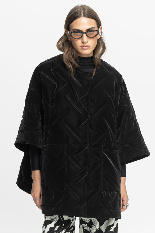 Black Quilted Velvet Jacket-Black and Black