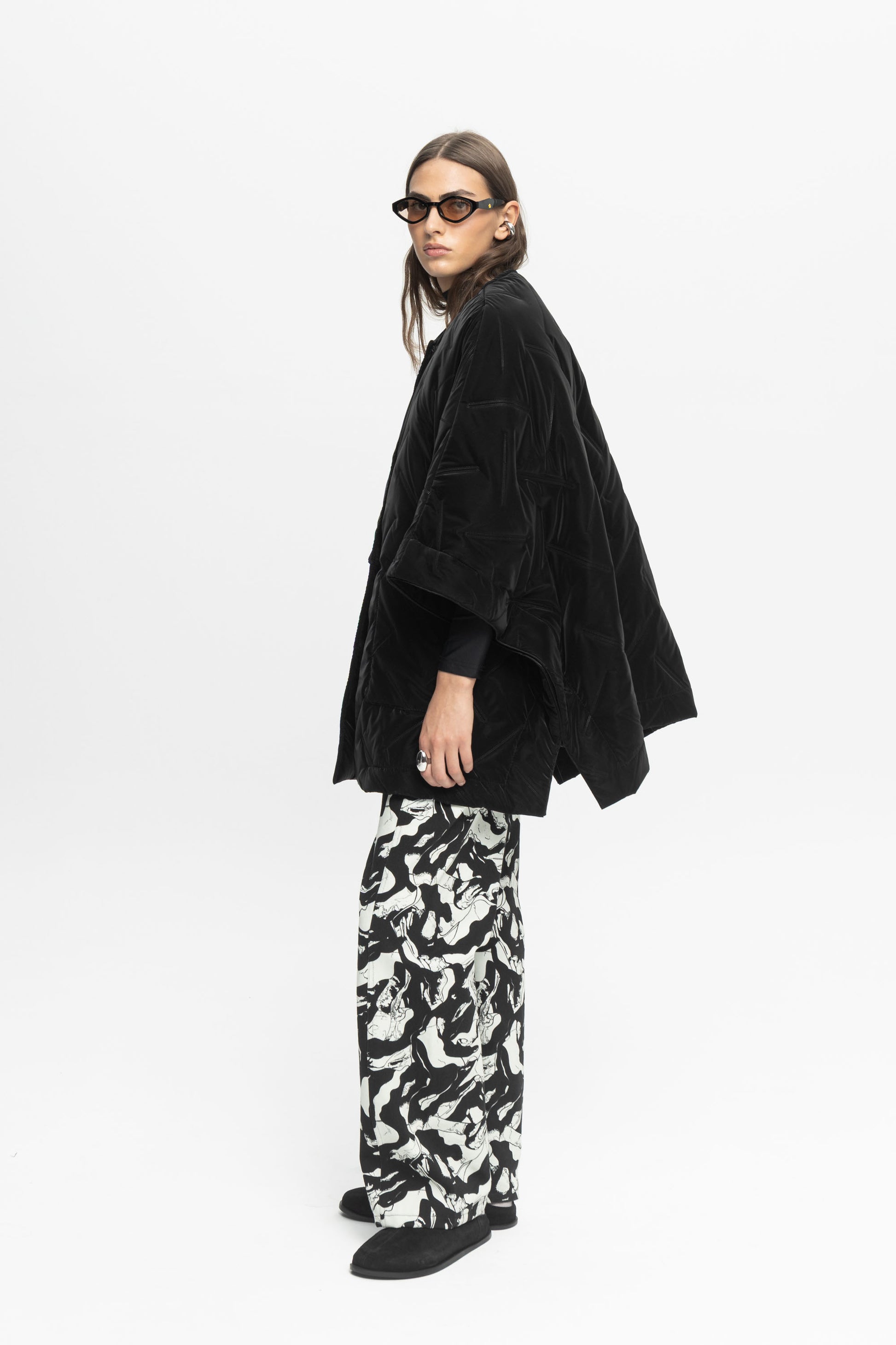 Black Quilted Velvet Jacket-Black and Black