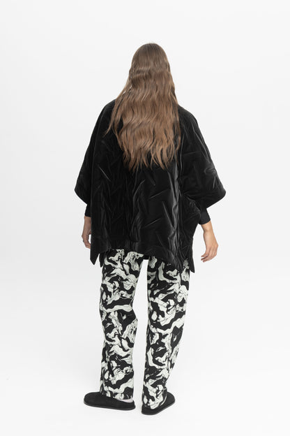 Black Quilted Velvet Jacket-Black and Black