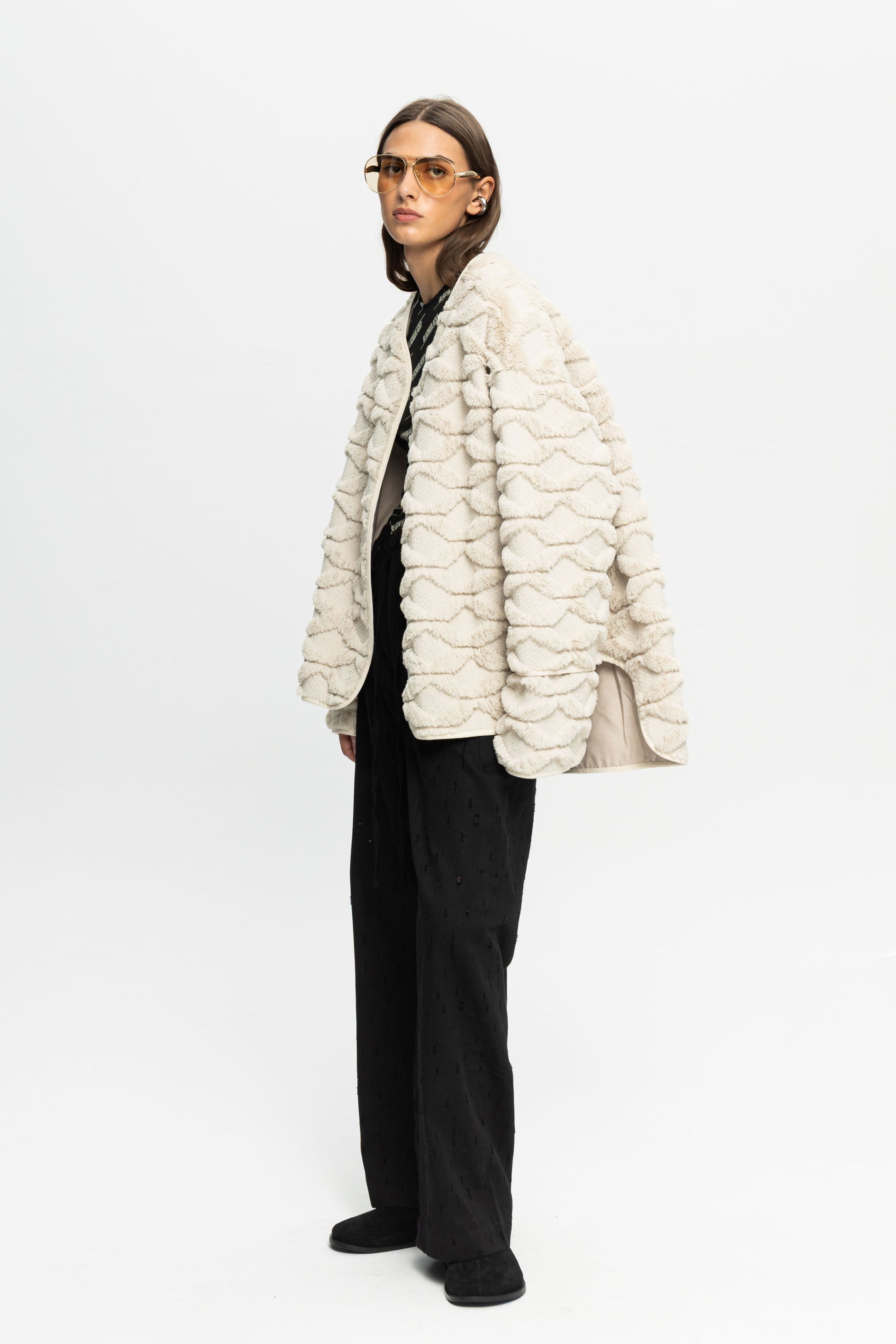 Textured Jacket-Black and Black