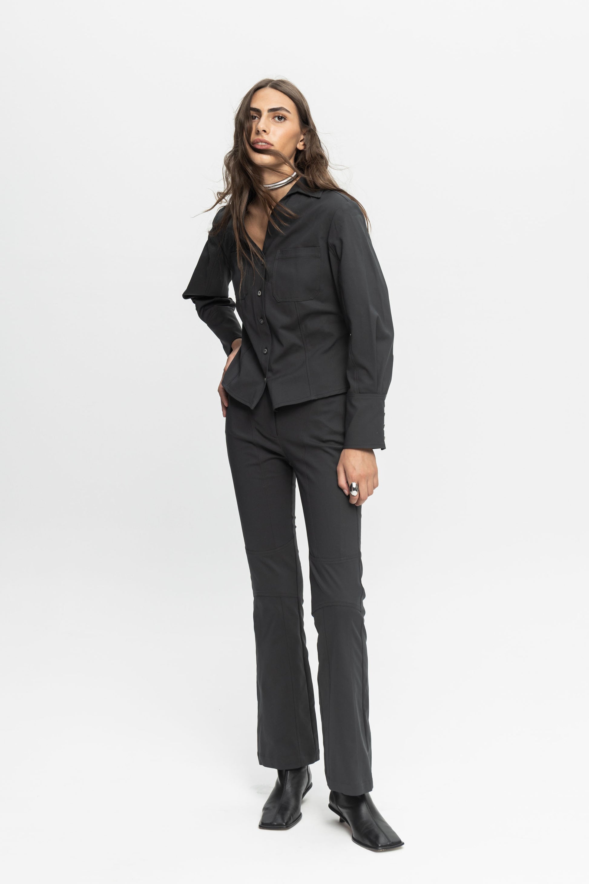 Grey Biker Trousers-Black and Black