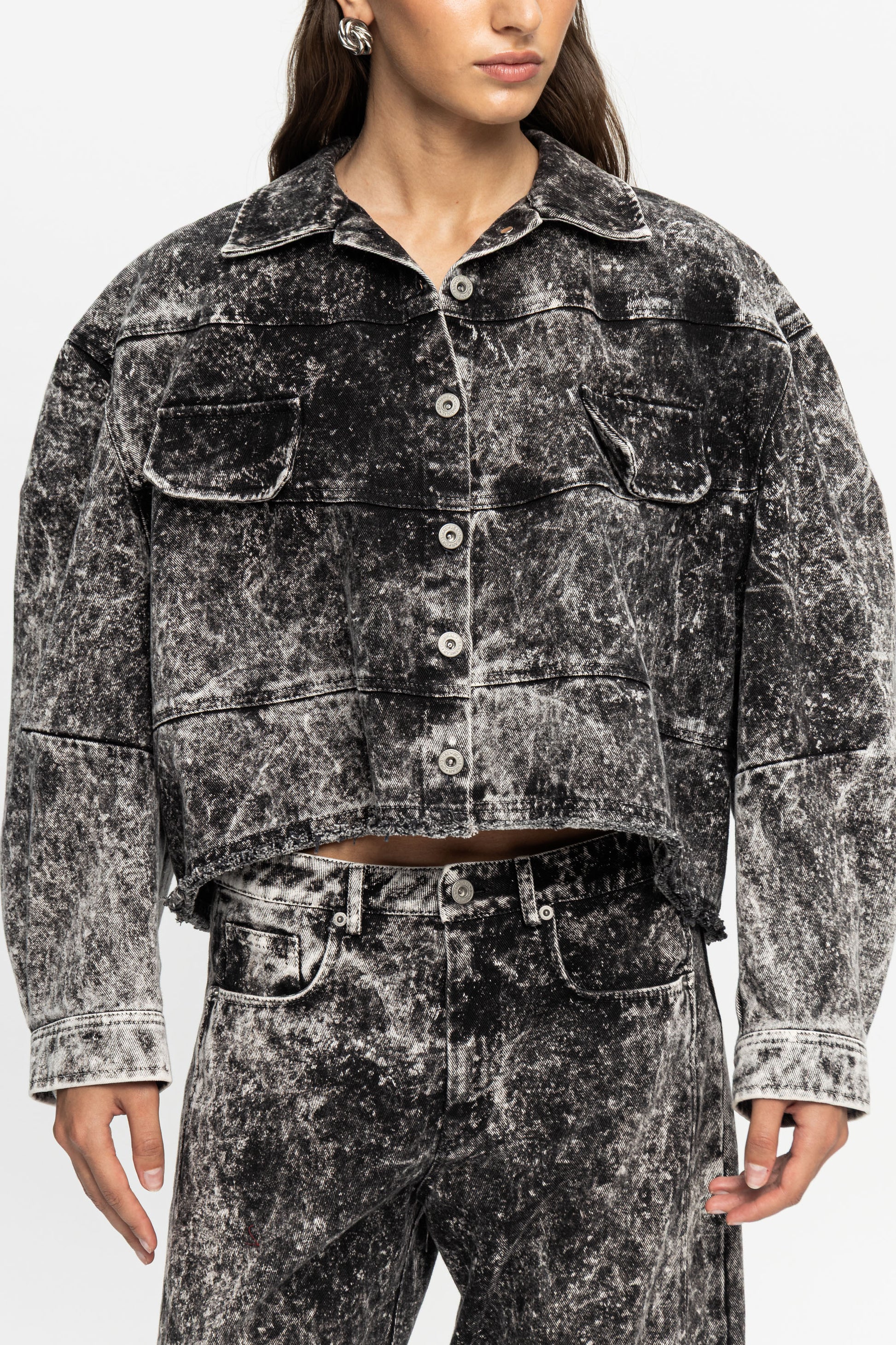 Washed Denim Jacket-Black and Black